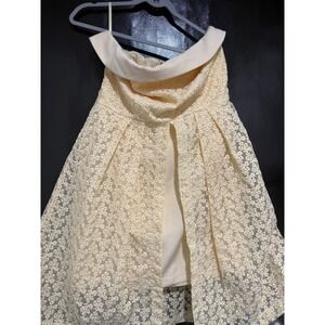 Eva Mendes Lace Overlay Strapless Dress Cream Fit Flare Size L